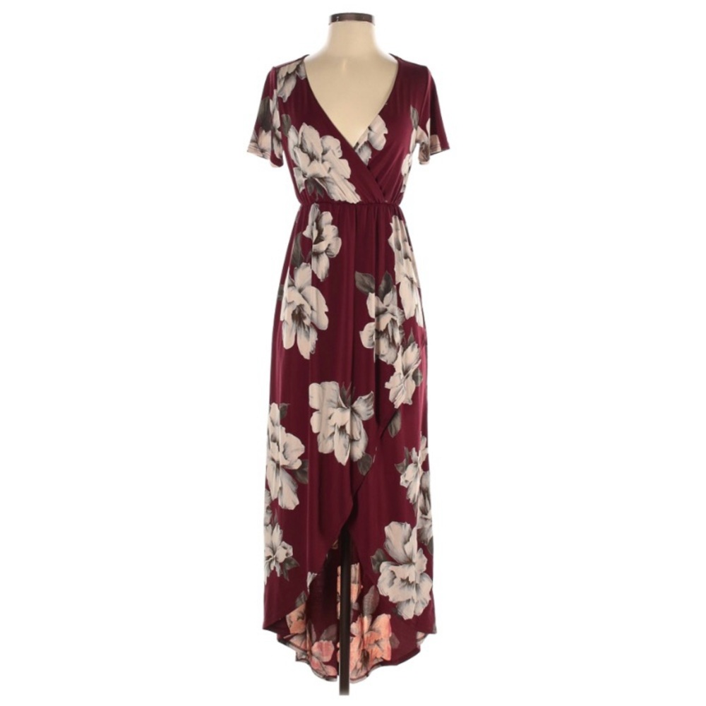 High-Low Burgundy Floral Dress